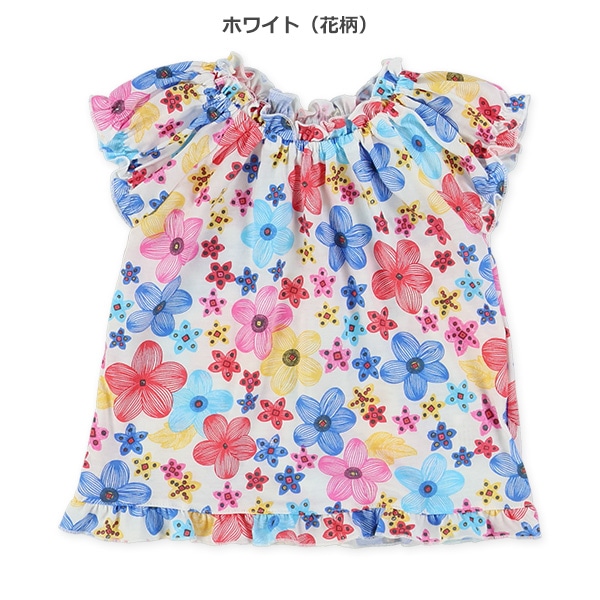 花ハート裾フリルスモック半袖Tシャツ