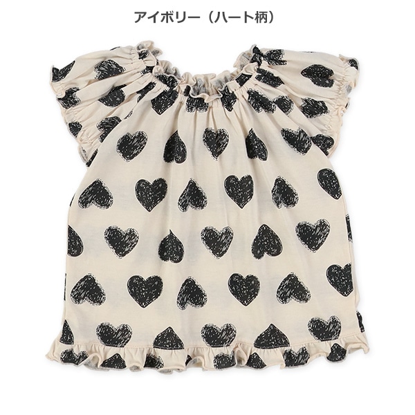 花ハート裾フリルスモック半袖Tシャツ