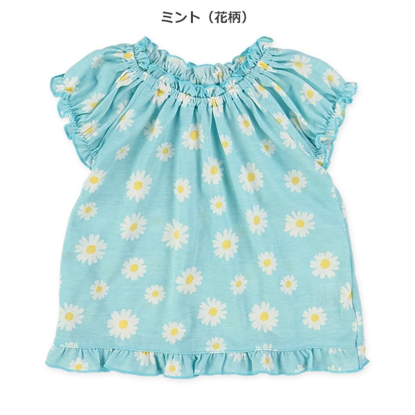 花ハート裾フリルスモック半袖Tシャツ