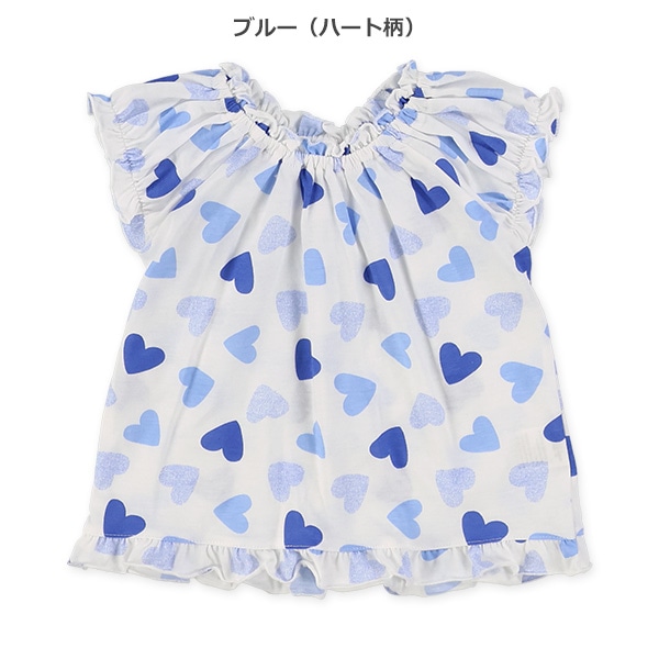 花ハート裾フリルスモック半袖Tシャツ