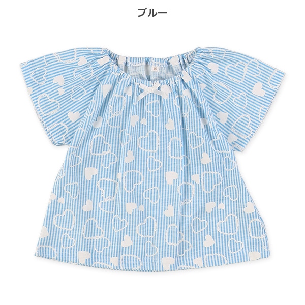 スラブ小花ハートスモック半袖Tシャツ