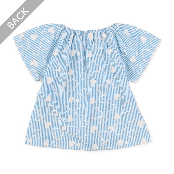 スラブ小花ハートスモック半袖Tシャツ