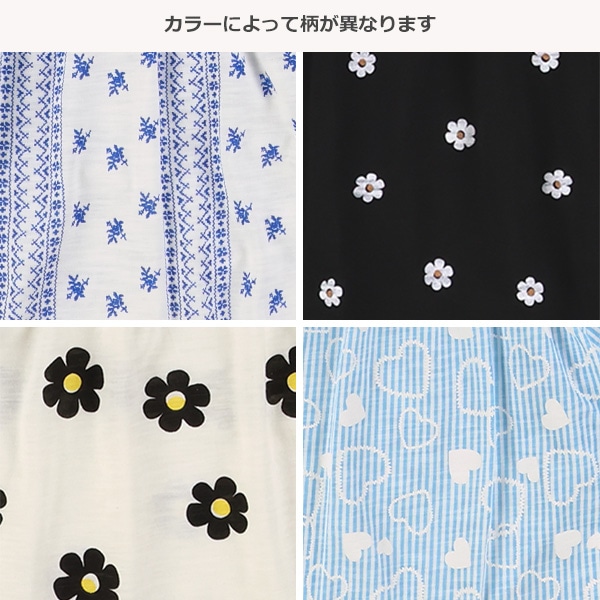 スラブ小花ハートスモック半袖Tシャツ