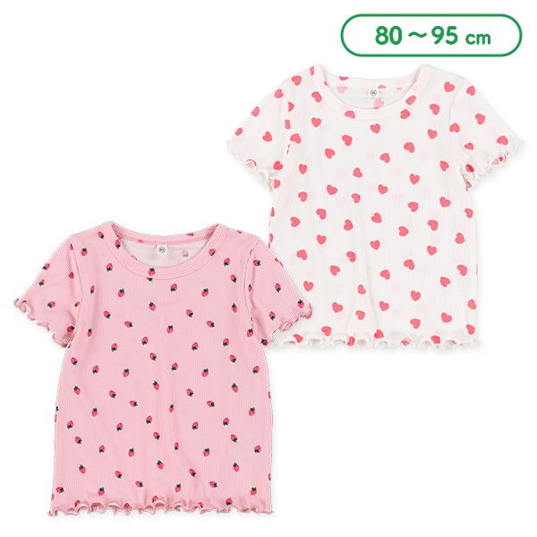 ハート・いちご柄テレコ半袖Tシャツ