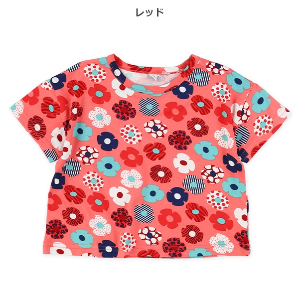 ストレッチ天竺花柄半袖Tシャツ