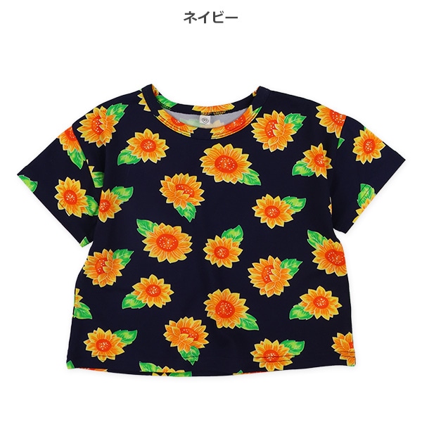 ストレッチ天竺花柄半袖Tシャツ