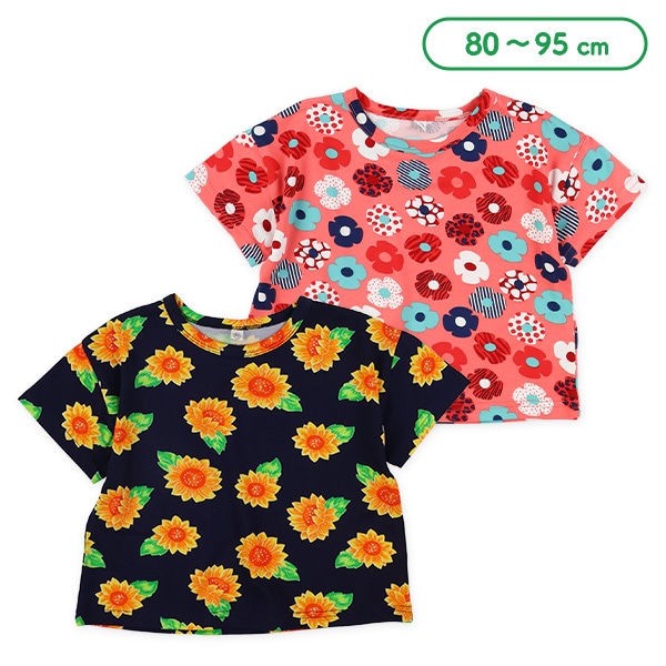 ストレッチ天竺花柄半袖Tシャツ