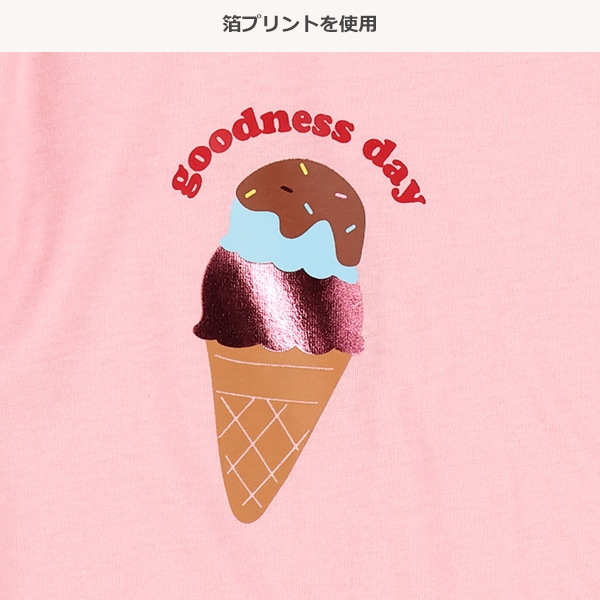 ドーナツ・アイスクリーム箔プリント半袖Tシャツ