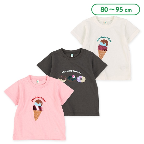 ドーナツ・アイスクリーム箔プリント半袖Tシャツ