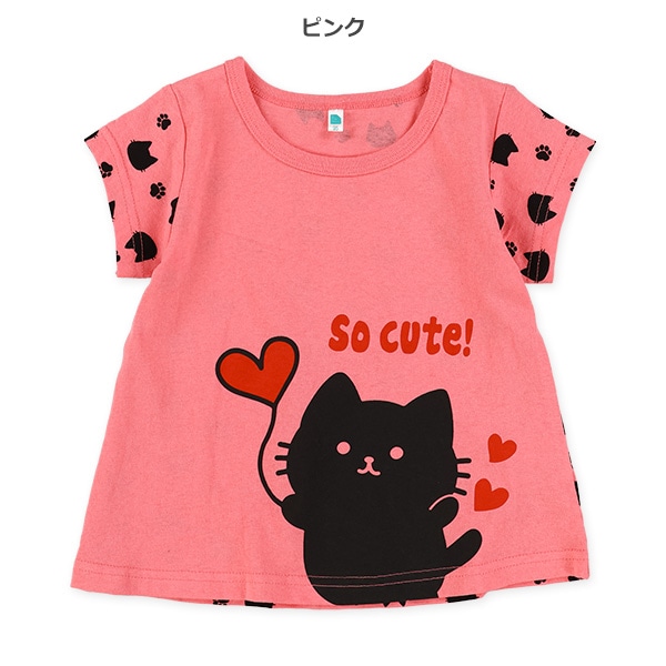ねこハート後ろ総柄半袖Tシャツ