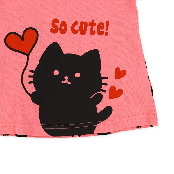 ねこハート後ろ総柄半袖Tシャツ
