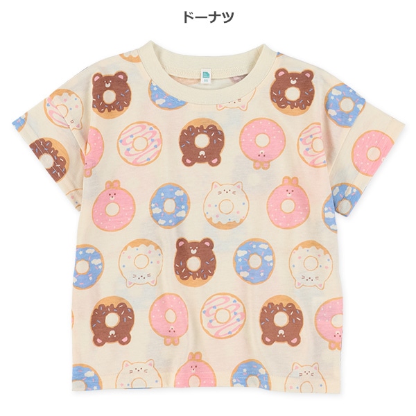 フルーツ・ドーナツ・人魚総柄肩おちビッグ半袖Tシャツ