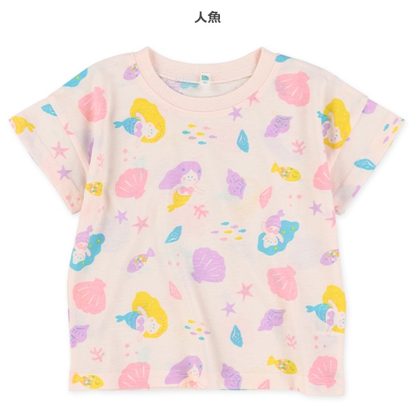 フルーツ・ドーナツ・人魚総柄肩おちビッグ半袖Tシャツ