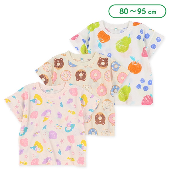 フルーツ・ドーナツ・人魚総柄肩おちビッグ半袖Tシャツ