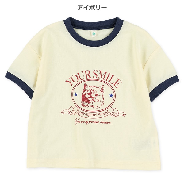 ねこ・いぬリンガー半袖Tシャツ