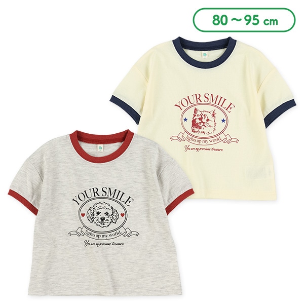 ねこ・いぬリンガー半袖Tシャツ