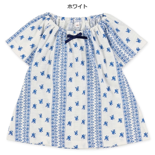 スラブ天竺リボンスモック半袖Tシャツ