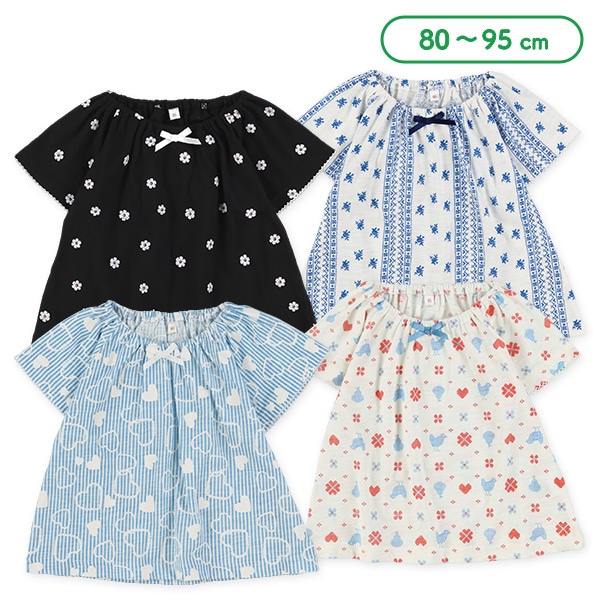 スラブ天竺リボンスモック半袖Tシャツ