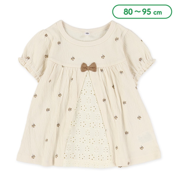 クレープニットレース切り替え半袖Tシャツ