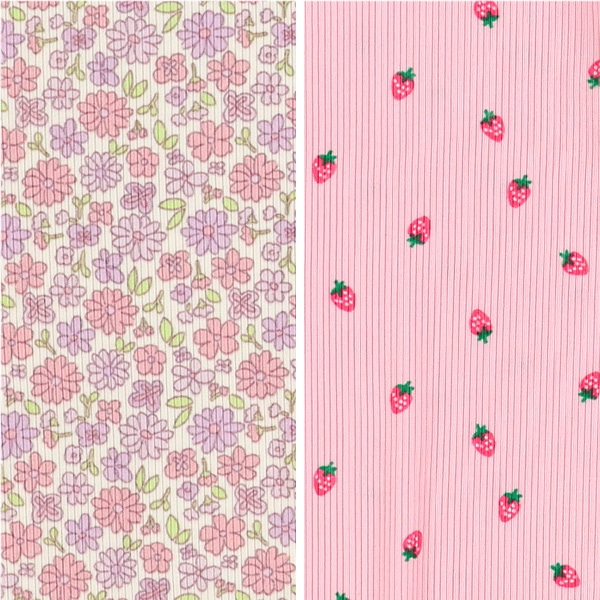 テレコ花柄・いちご柄半袖Tシャツ