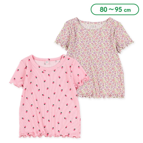 テレコ花柄・いちご柄半袖Tシャツ