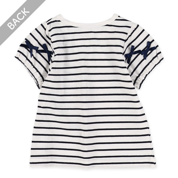 袖リボンボーダー半袖Tシャツ