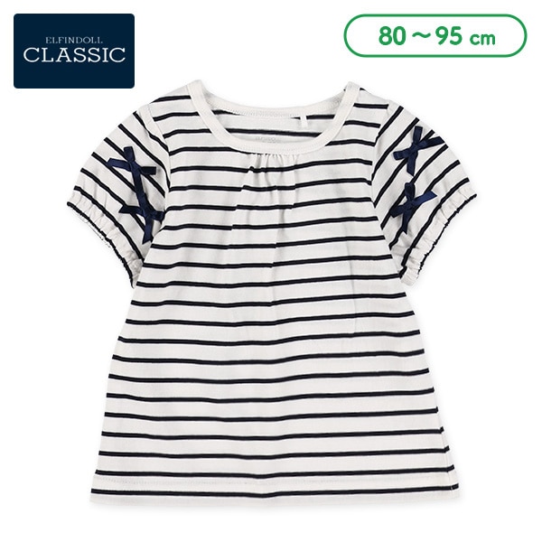 袖リボンボーダー半袖Tシャツ