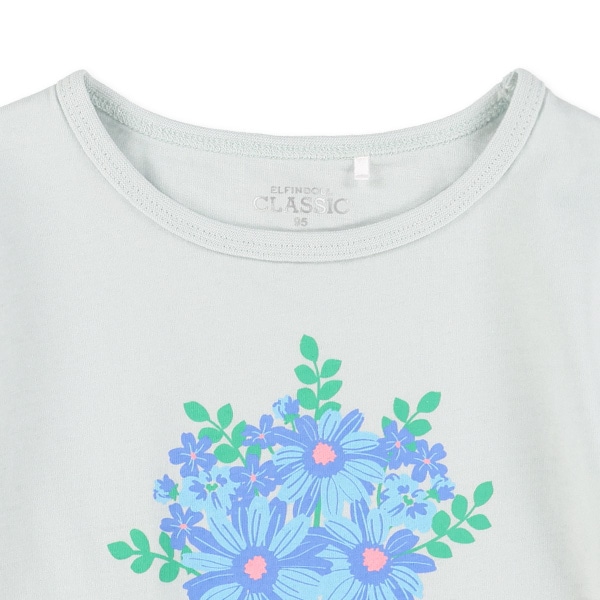 花束プリント飾りリボン付き半袖Tシャツ