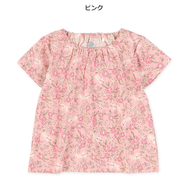 小花ねこ総柄半袖Tシャツ