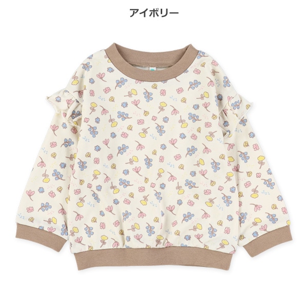 ミニ裏毛花柄肩フリルトレーナー