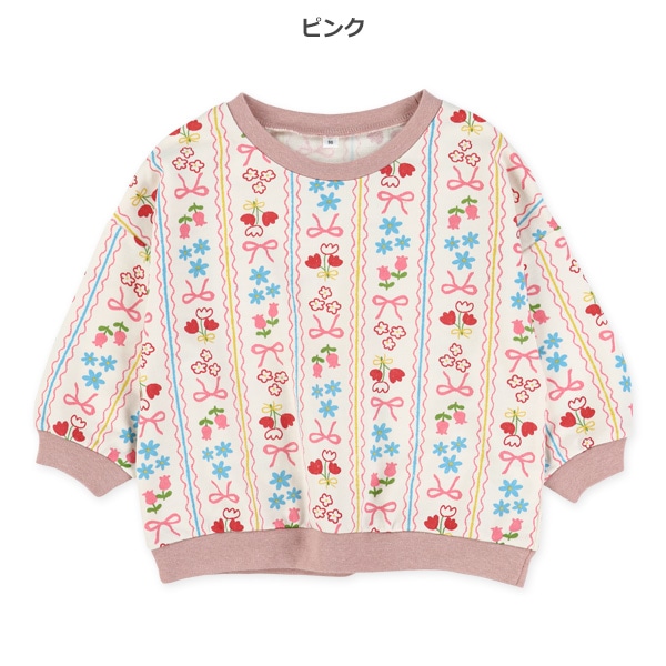 ミニ裏毛花ハート総柄トレーナー