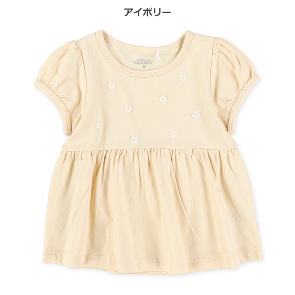 花発泡プリント切り替えフレンチTシャツ
