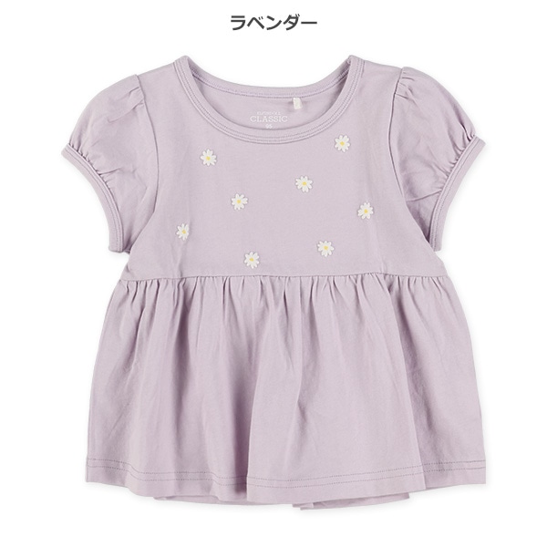 花発泡プリント切り替えフレンチTシャツ