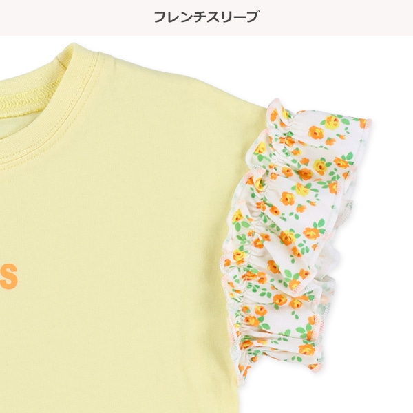袖花柄フレンチTシャツ