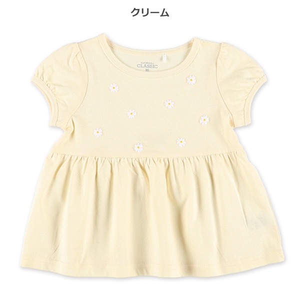 花発泡プリント切り替えフレンチTシャツ