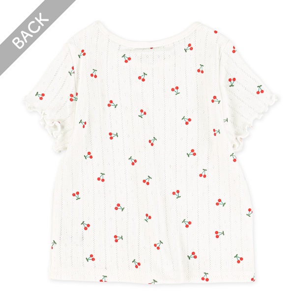 針抜きパターンメッシュさくらんぼ総柄フレンチTシャツ