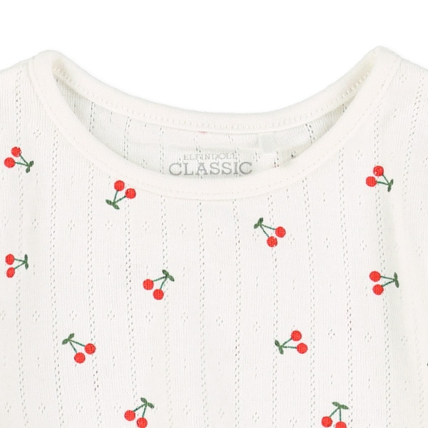 針抜きパターンメッシュさくらんぼ総柄フレンチTシャツ