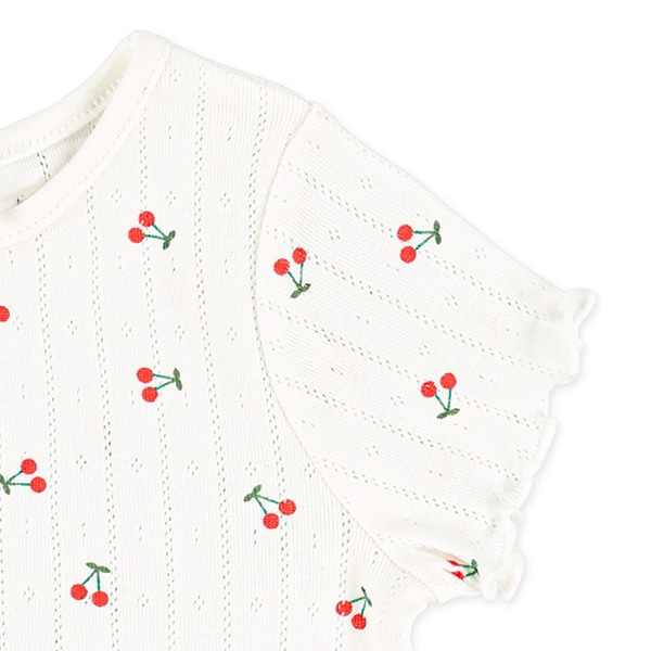 針抜きパターンメッシュさくらんぼ総柄フレンチTシャツ