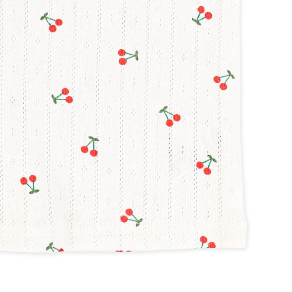 針抜きパターンメッシュさくらんぼ総柄フレンチTシャツ