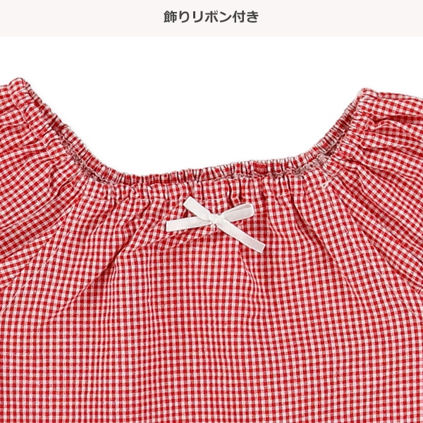 ギンガム裾花レースノースリーブブラウス