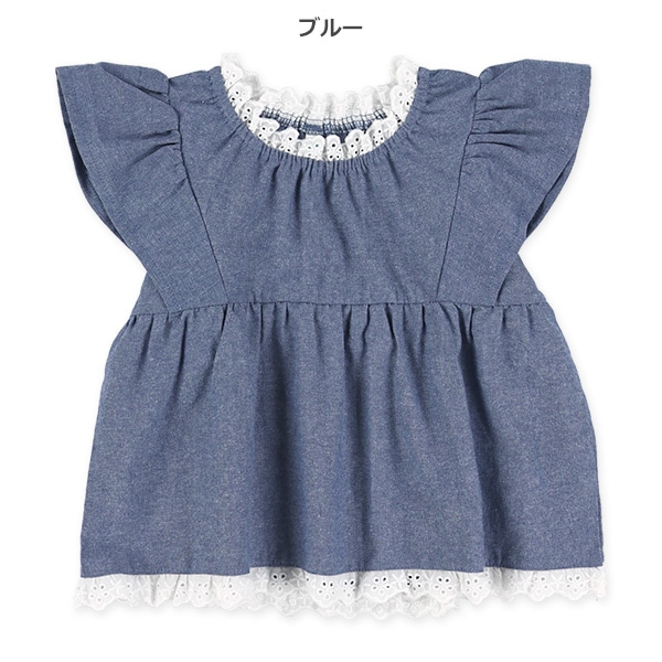 スラブシャンブレーノースリーブブラウス