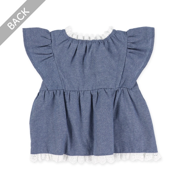 スラブシャンブレーノースリーブブラウス