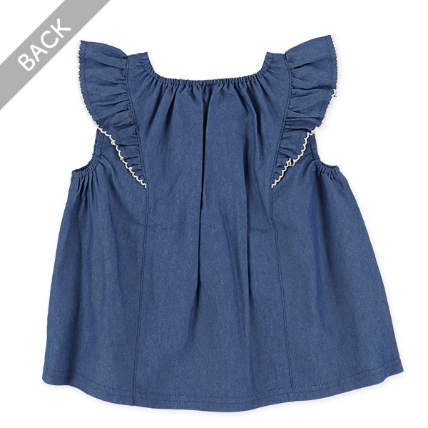 デニム胸刺繍ノースリーブスモック