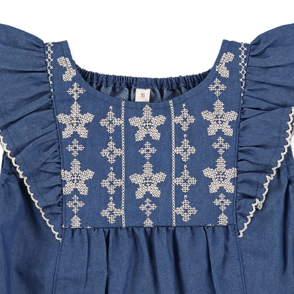 デニム胸刺繍ノースリーブスモック
