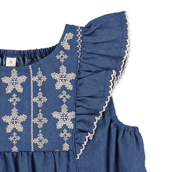 デニム胸刺繍ノースリーブスモック