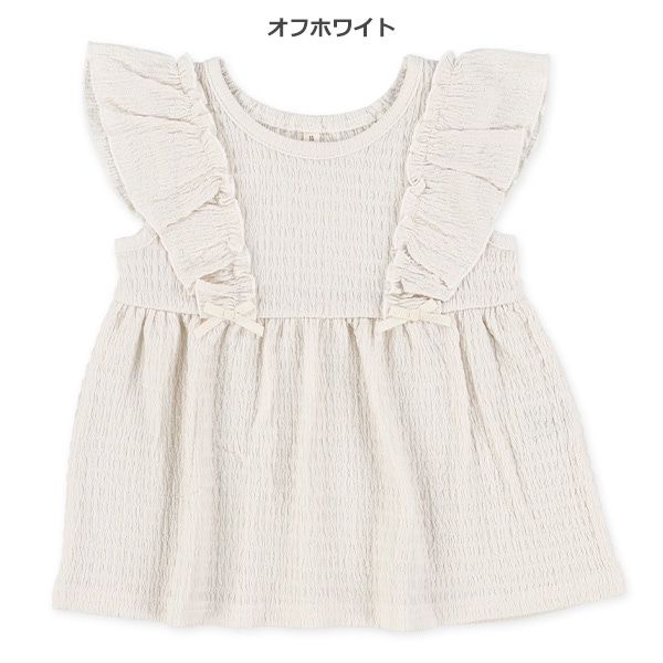 シャーリングフリルノースリーブブラウス