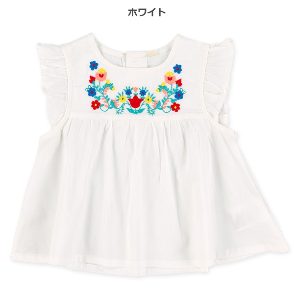 胸花刺繍ノースリーブブラウス
