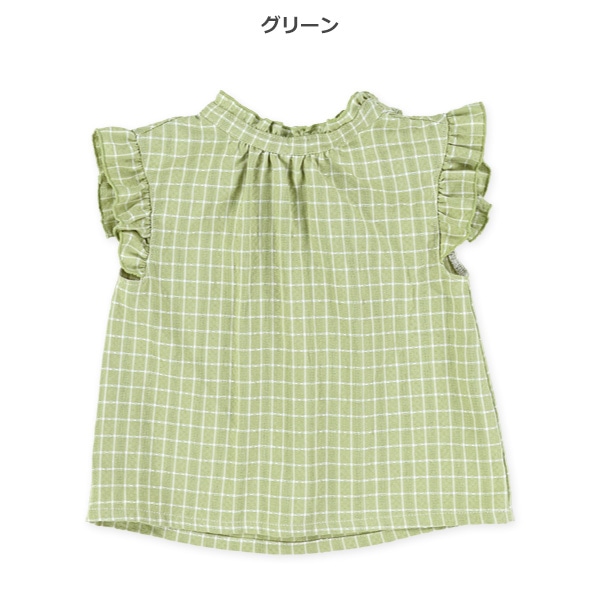 布帛チェック総柄ノースリーブブラウス