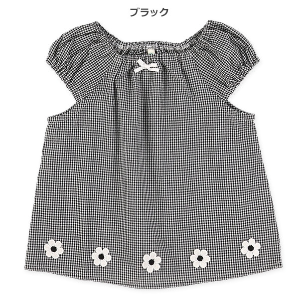 ギンガム花モチーフノースリーブブラウス