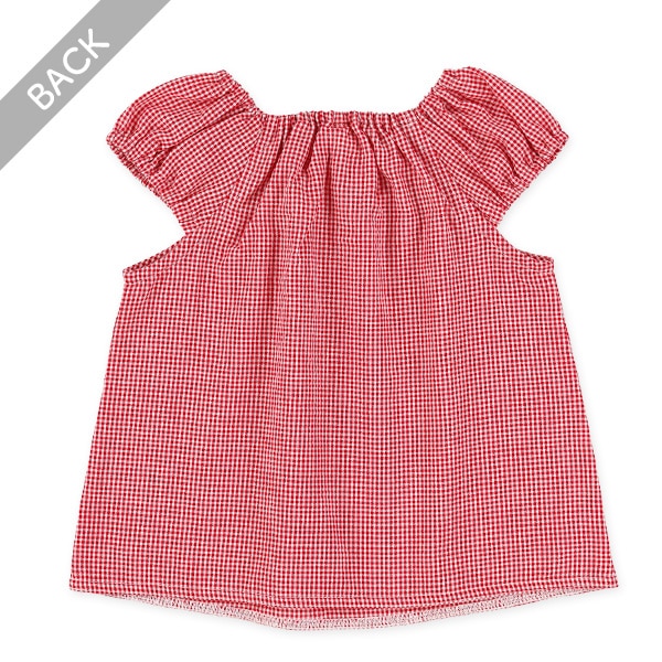 ギンガム花モチーフノースリーブブラウス